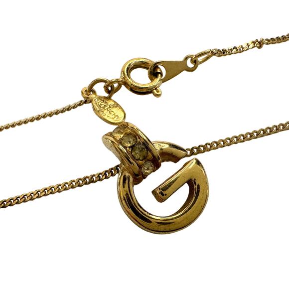 Vintage Givenchy Rounded "G" Necklace Gold Plated w Rhinestones - Picture 10 of 12